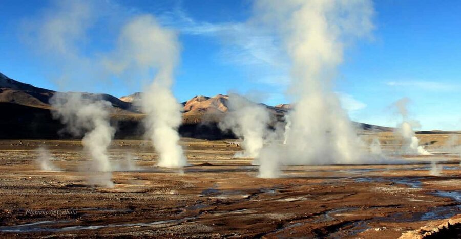 From San Pedro de Atacama: Tatio Geysers and Machuca Tour - Putana wetland and volcano views